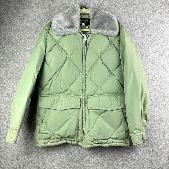 Tempco Other - VTG Tempco Goose Down Jacket Mens 44 Green Fur Collar Quilted Talon Zip READ*